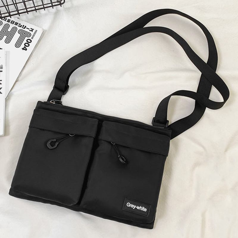 Unisex Dobbel Frontlomme Med Glidelås Crossbody-vesker Nylon Uformell Enkel Slitesterk Skulderveske