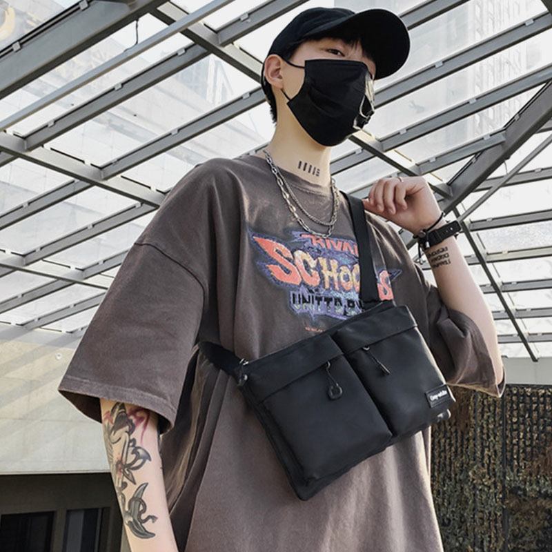 Unisex Dobbel Frontlomme Med Glidelås Crossbody-vesker Nylon Uformell Enkel Slitesterk Skulderveske