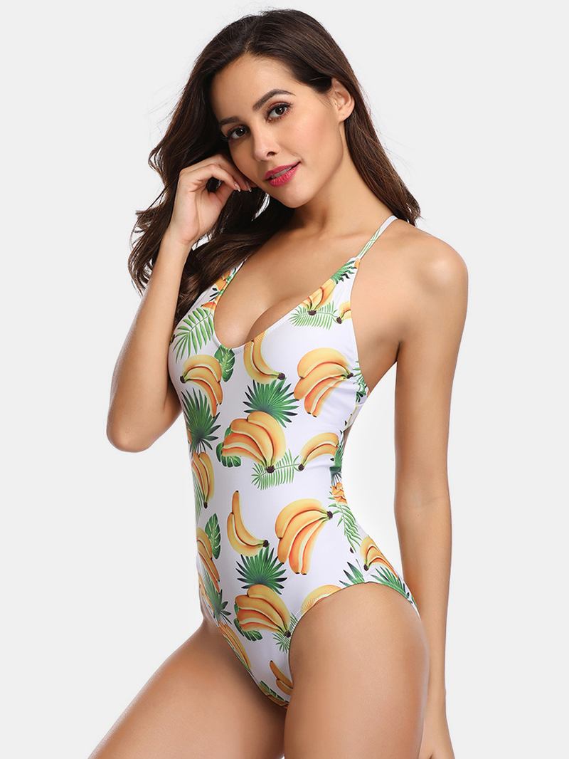 Dame Banan Med Trykk Criss-cross Spaghetti Straps One Piece Beach Badetøy