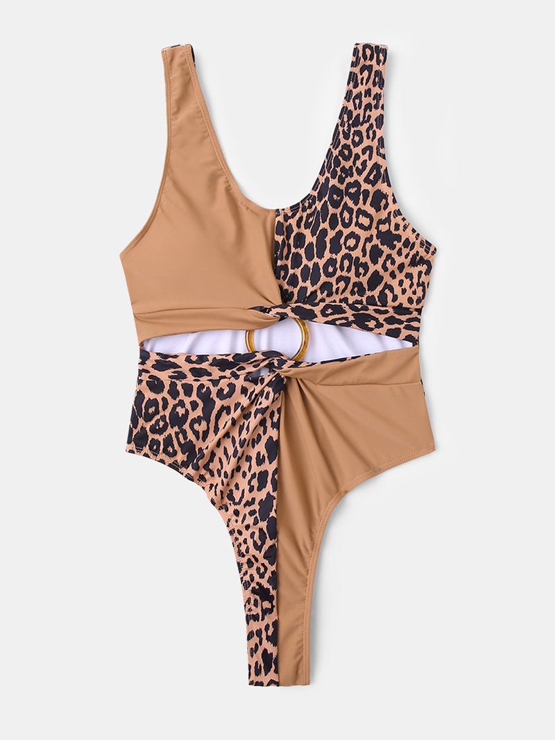 Kvinner Leopard Patchwork Ensfarget Bikini One Piece Cut Out Slankende Badetøy