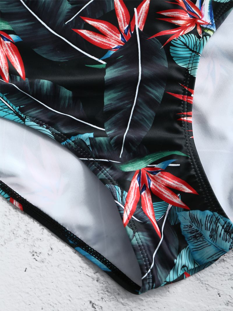 Kvinner Tropical Leaves Flamingo Med Trykk Ruffles Hawaii Holiday One Piece Patchwork Badetøy