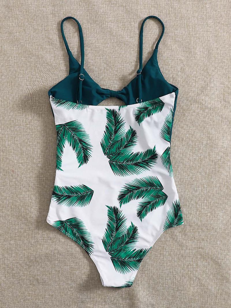 Leaf Med Trykk Knotted Spaghetti Justerbare Stropper One Piece Sommer Beach Badetøy