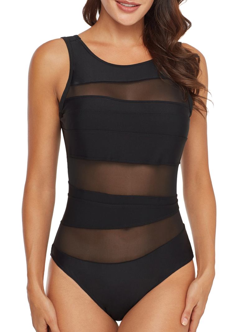 One Pieces Black Mesh Hollow Badetøy