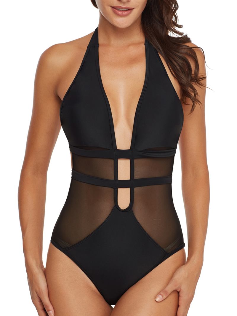 One Pieces Black Mesh Hollow Badetøy