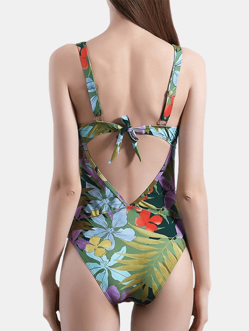 Plant Med Trykk Cut Out Tie Back One Piece Hawaii Sommer Beach Badedrakt For Kvinner