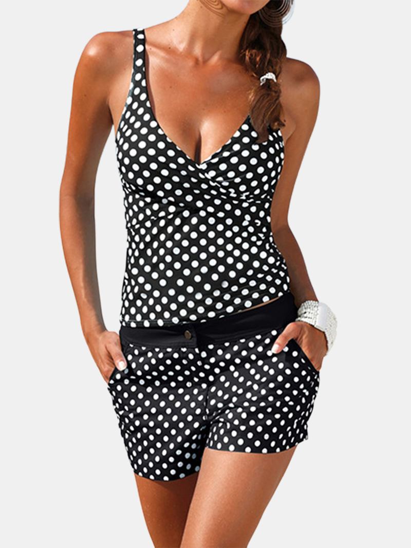 Dame Polka Dot Brede Stropper Twisted Cover Belly Tankini