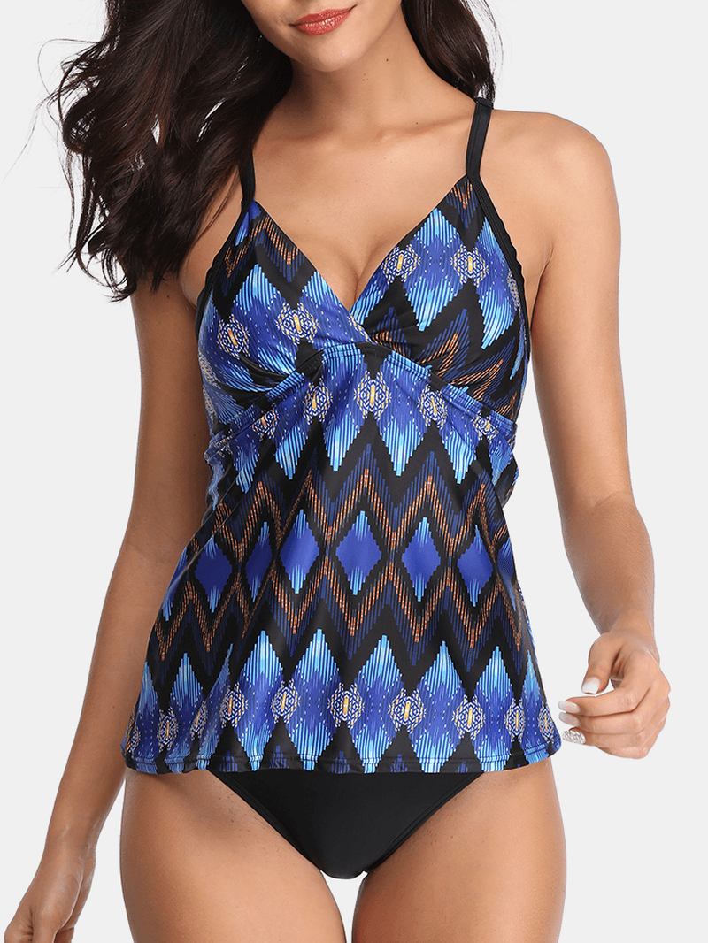 Kvinner Etnisk Stil Geometrisk Med Trykk Backless Tankini Cover Belly Badedrakter