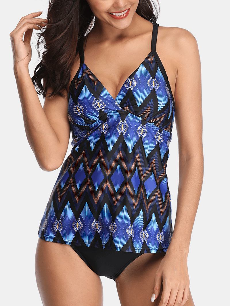 Kvinner Etnisk Stil Geometrisk Med Trykk Backless Tankini Cover Belly Badedrakter