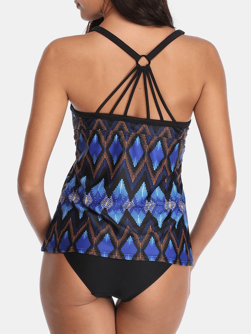 Kvinner Etnisk Stil Geometrisk Med Trykk Backless Tankini Cover Belly Badedrakter