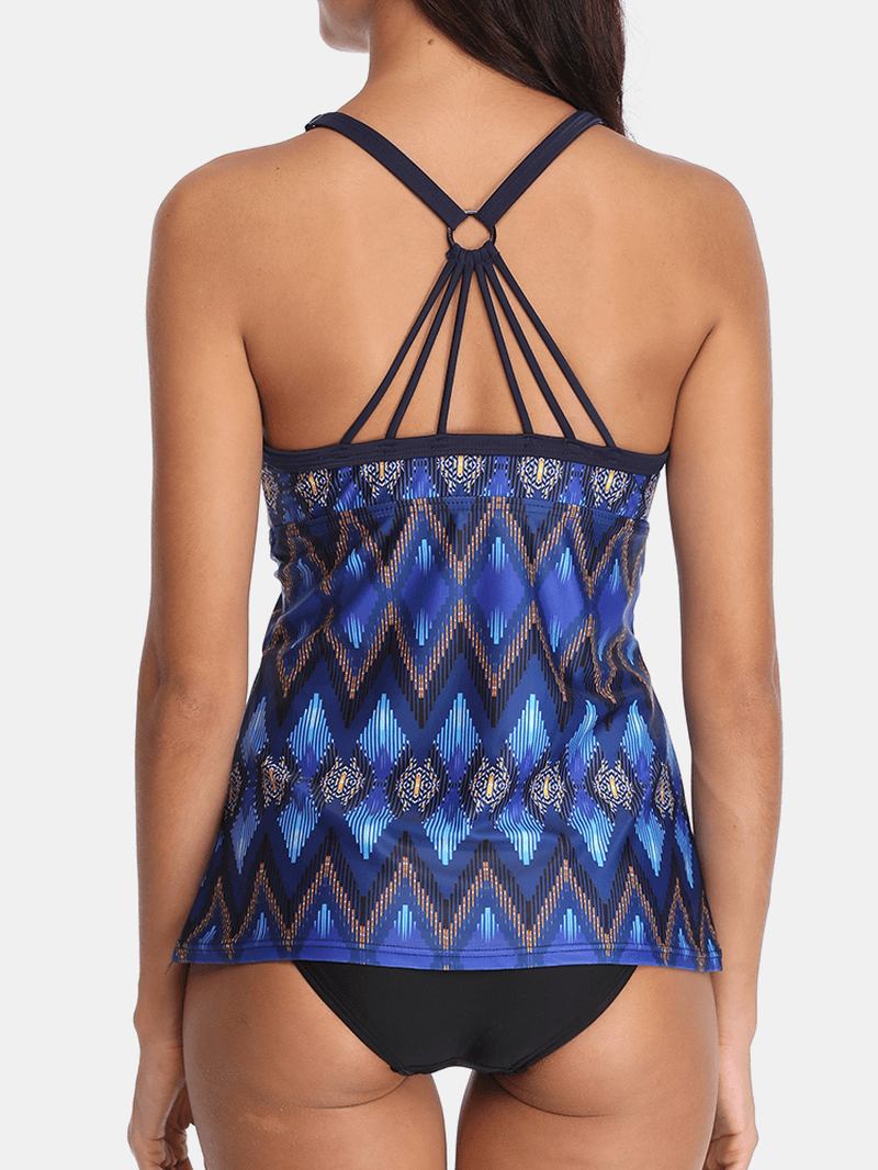 Kvinner Etnisk Stil Geometrisk Med Trykk Backless Tankini Cover Belly Badedrakter