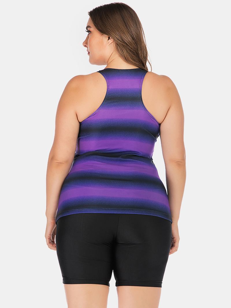 Plus Size Dame Front Bandasje Stripe Topp Todelt Badetøy Cover Belly Tankinis