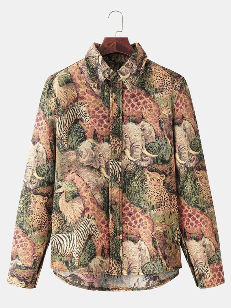 Herre 3d Allover Animal Med Trykk Roving Button Up Lapel Collar Fritids Overskjorte