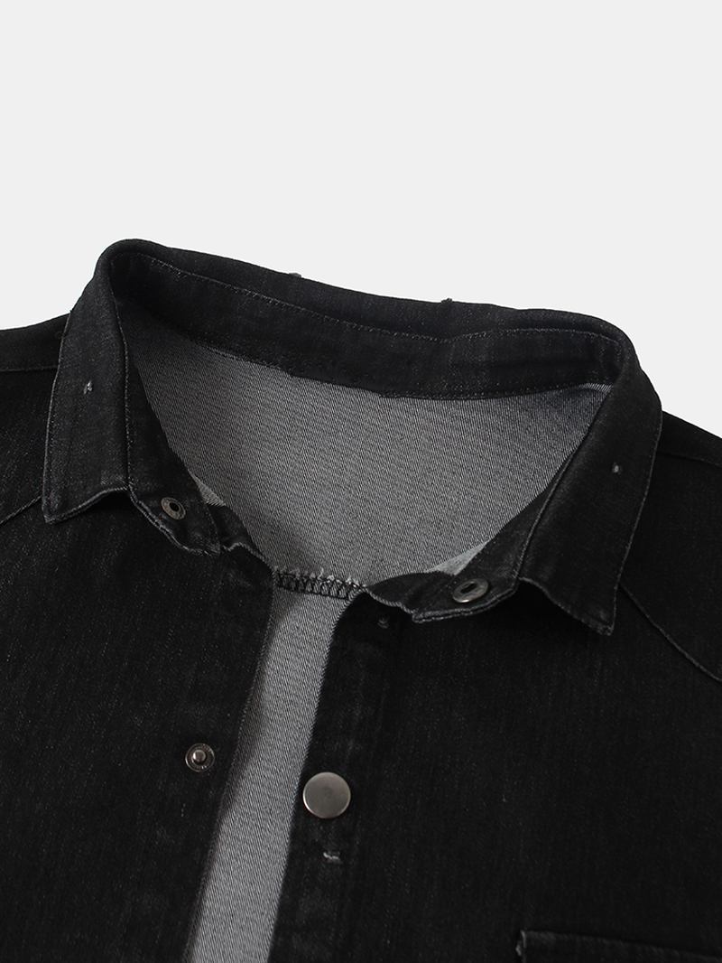 Herre Animal Back Med Trykk Lapel Double Pocket Black Denim Jacket