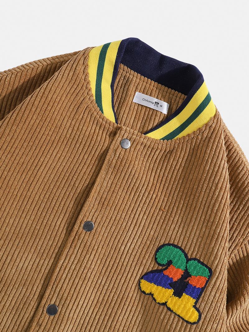 Herre Corduroy 21 Graphics Pocket Langermet Baseballkragejakke