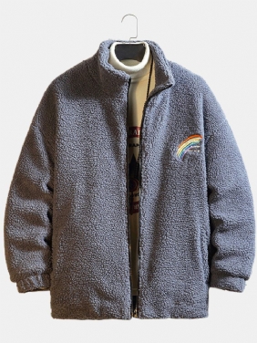 Herre Letter Rainbow Brodert Glidelås Front Fleece Varm Fritids Jacket