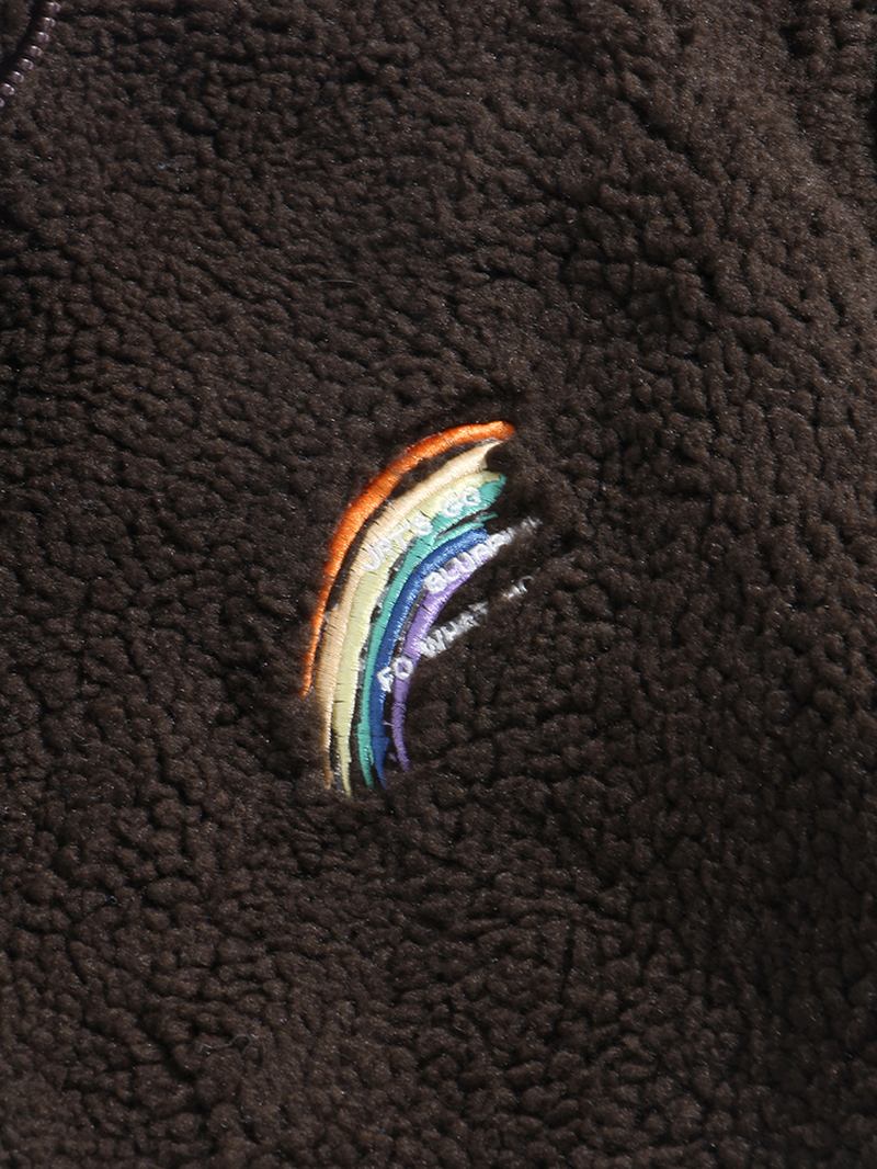 Herre Letter Rainbow Brodert Glidelås Front Fleece Varm Fritids Jacket