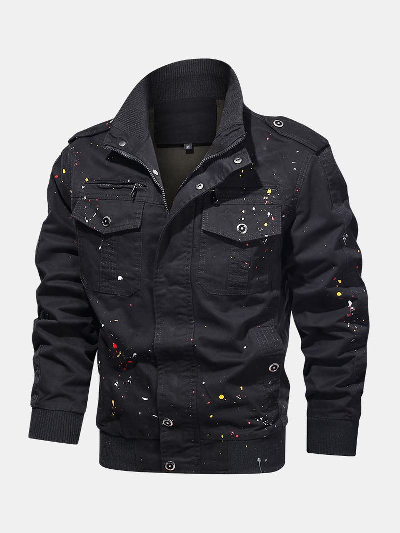 Herre Paint Med Trykk Cotton Multi Pocket Jacket