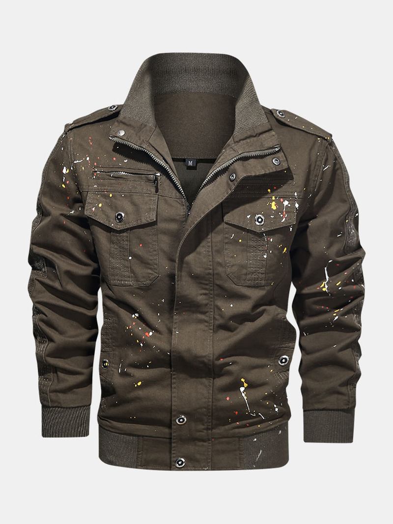 Herre Paint Med Trykk Cotton Multi Pocket Jacket