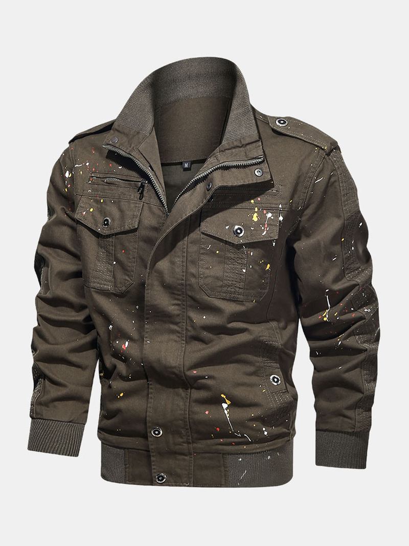 Herre Paint Med Trykk Cotton Multi Pocket Jacket