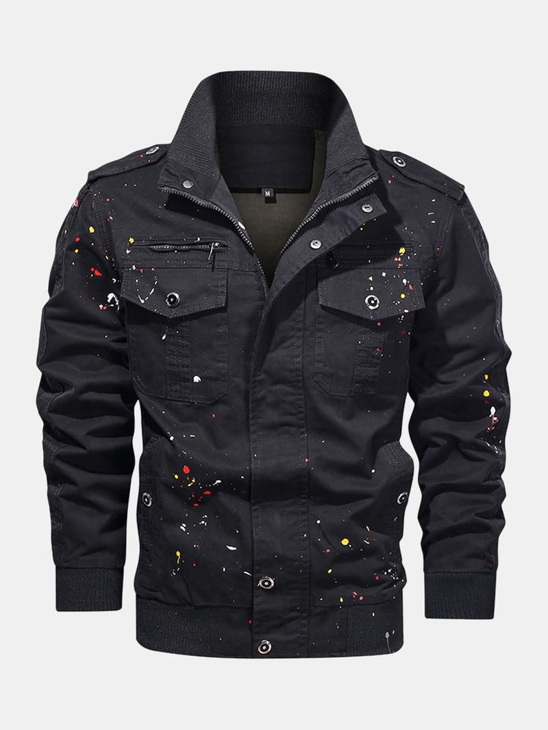 Herre Paint Med Trykk Cotton Multi Pocket Jacket