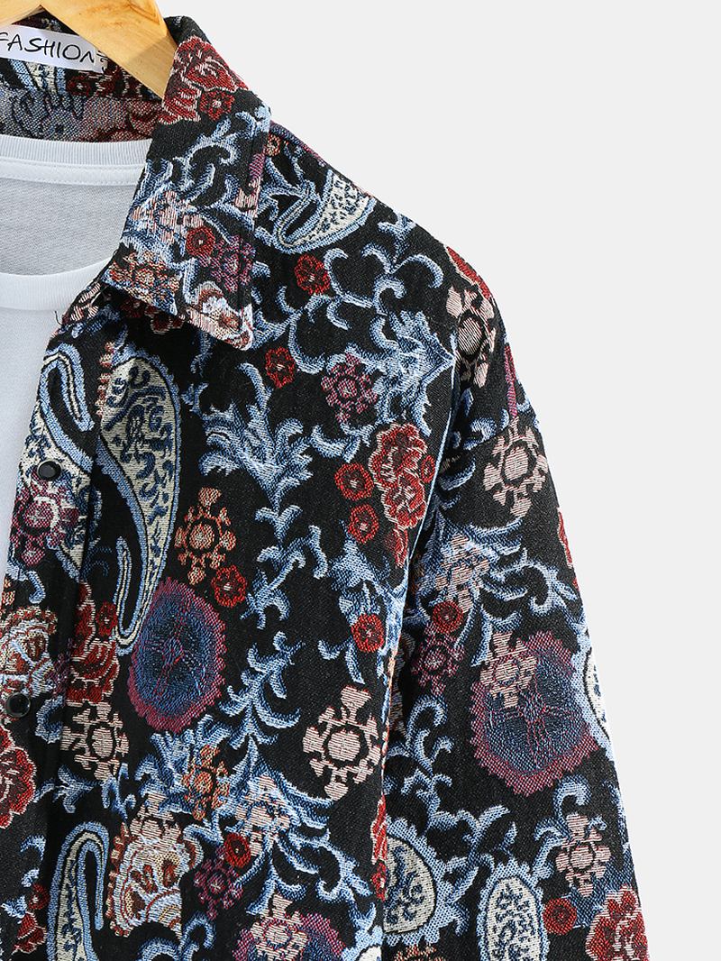 Herre Paisley Mønster Button Up Lapel Etnisk Stil Skjortejakke