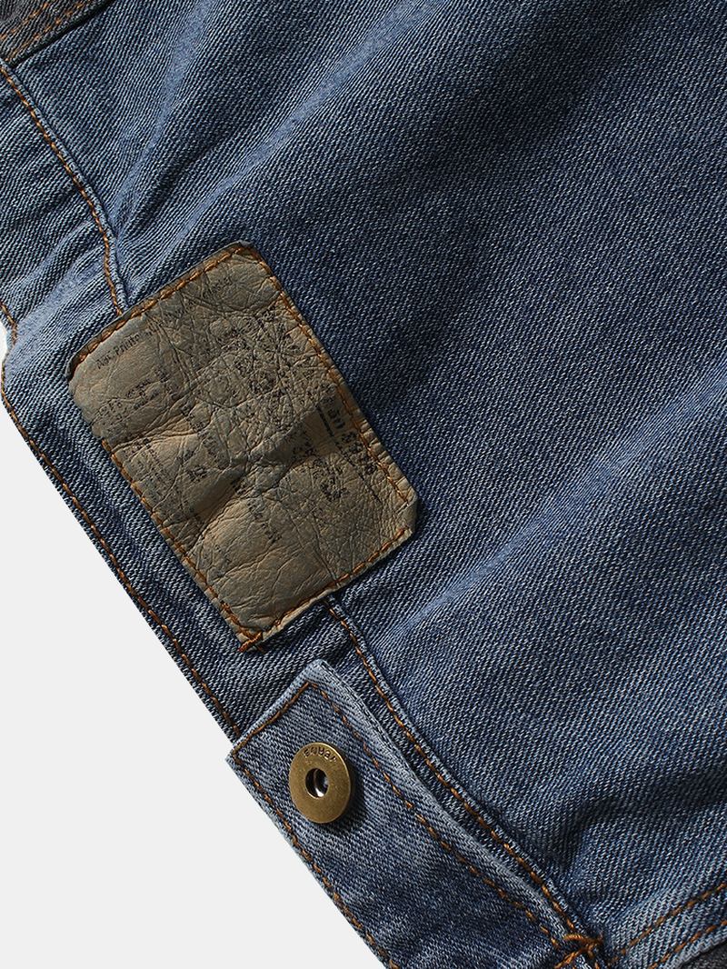 Herre Patchwork Multi Pocket Lapel Distressed Denimjakke