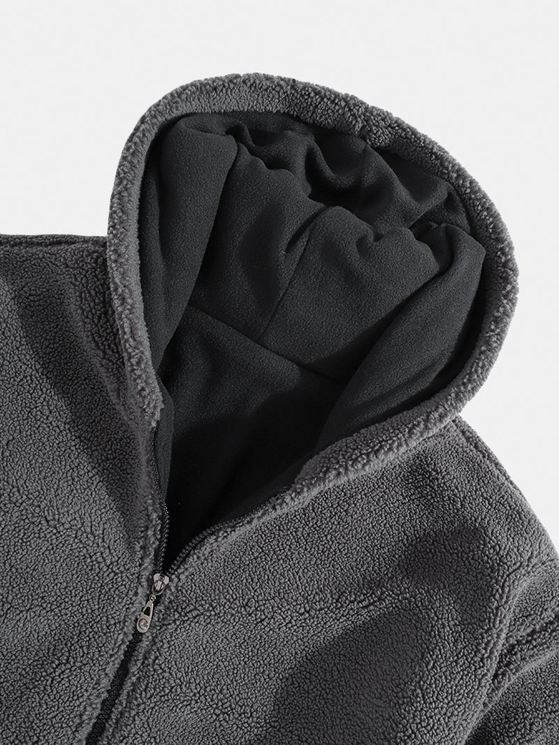 Herre Sherpa Fleece Patchwork Zip Up Bomull Fritids Hettejakke Med Lomme