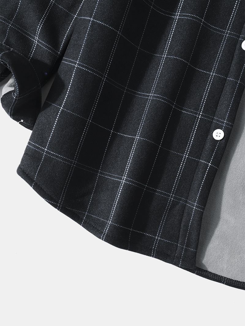 Menn Grid Lapel Brystlomme Langermet Warm Shirt Jacket