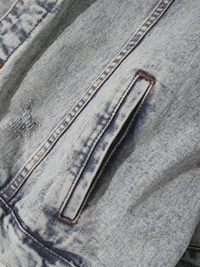 Menn Vintage Distressed Ripped Patch Uformell Bomull Dongerijakke