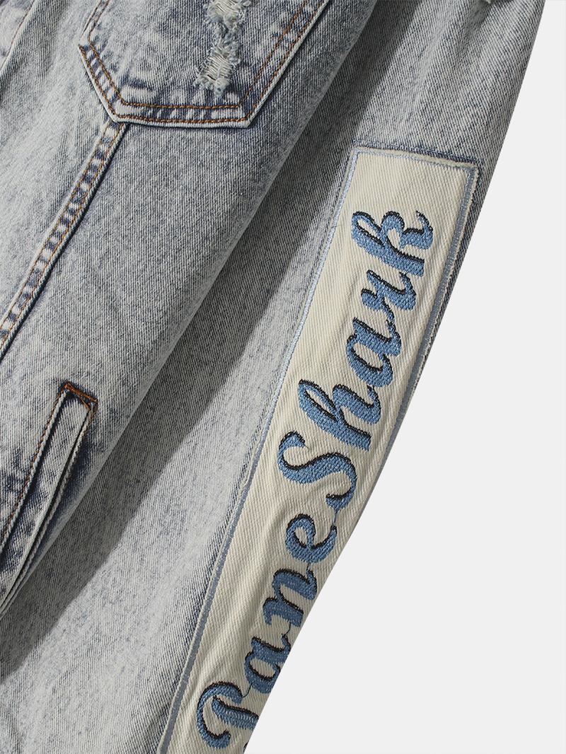 Menn Vintage Distressed Ripped Patch Uformell Bomull Dongerijakke