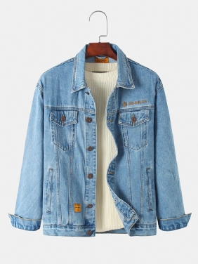 Menn Vintage Multi Pocket Lapel Langermet Blue Denim Jacket