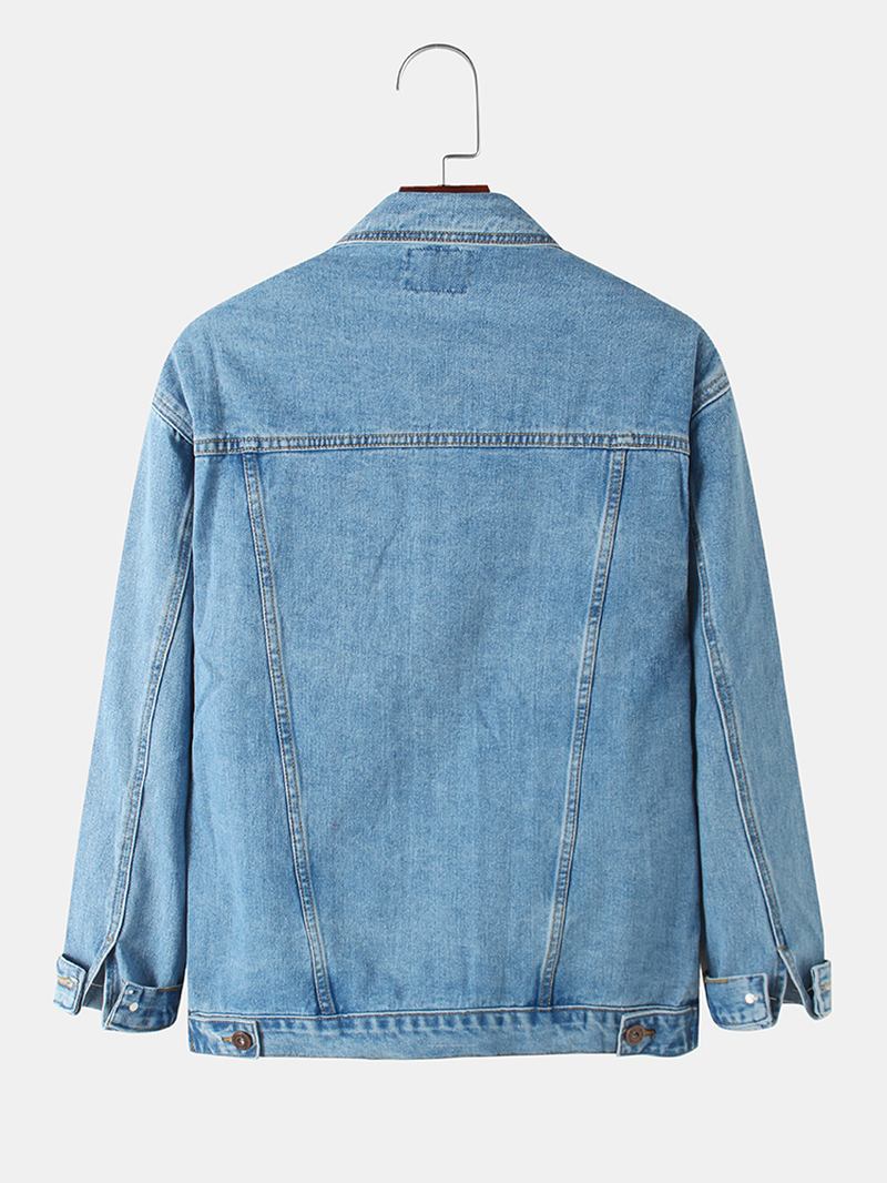 Menn Vintage Multi Pocket Lapel Langermet Blue Denim Jacket