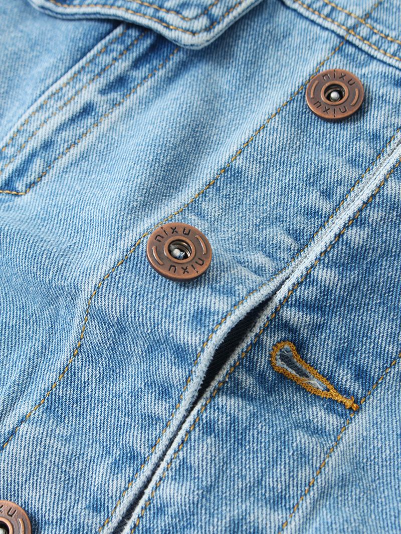 Menn Vintage Multi Pocket Lapel Langermet Blue Denim Jacket