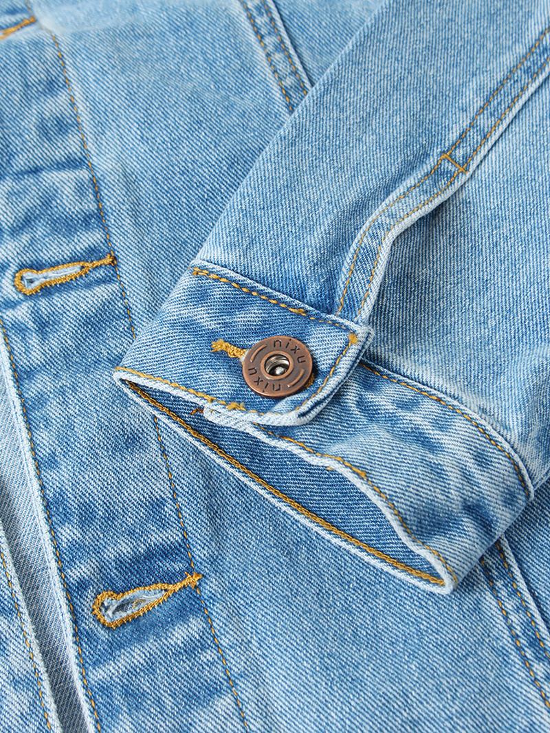 Menn Vintage Multi Pocket Lapel Langermet Blue Denim Jacket