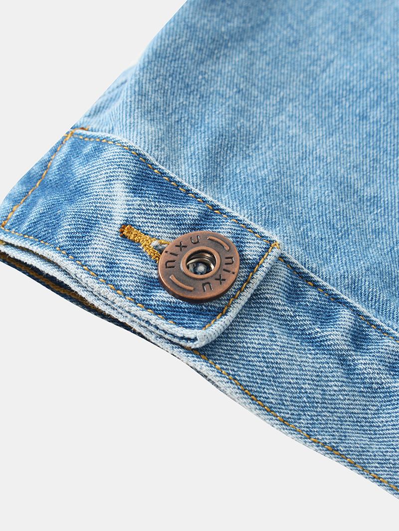 Menn Vintage Multi Pocket Lapel Langermet Blue Denim Jacket