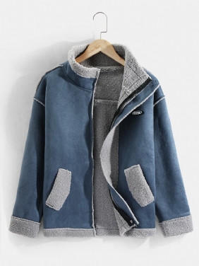 Menns Drop Shoulder Solid Farge Shearling-fôret Tykk Uformelt Jakke