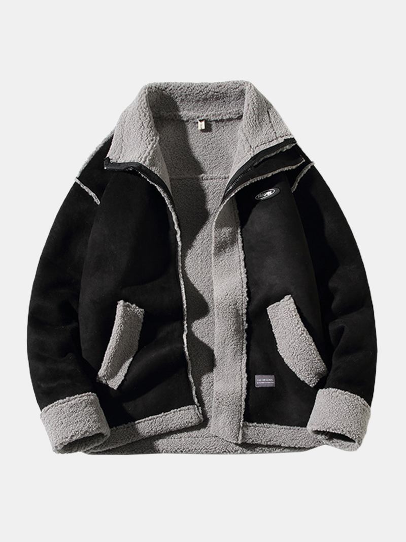 Menns Drop Shoulder Solid Farge Shearling-fôret Tykk Uformelt Jakke