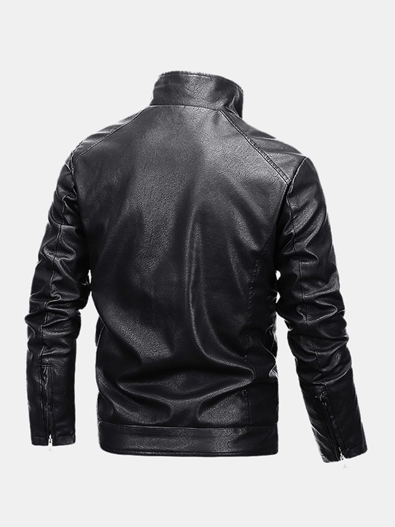 Vindtett Multi Pocket Varm Pu Leather Biker Jacket