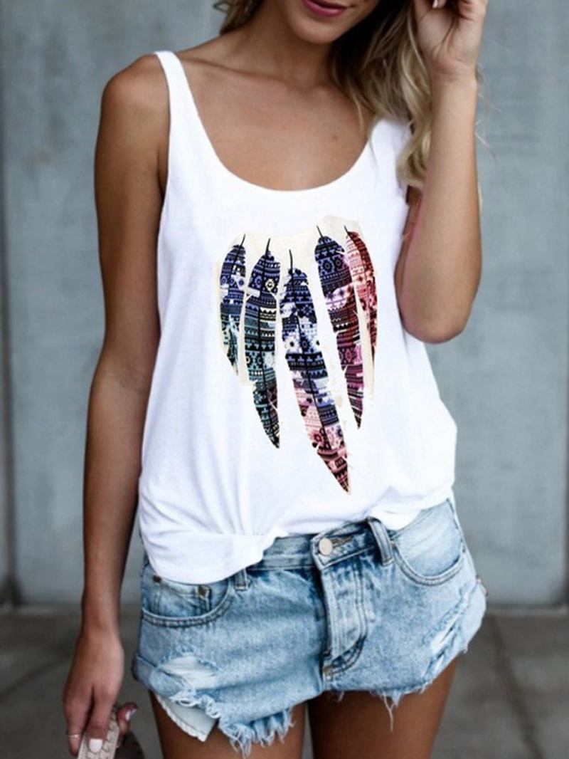 Feather Animal Med Trykk Rundhals Ermeløse Tank Tops