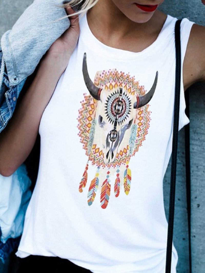 Feather Animal Med Trykk Rundhals Ermeløse Tank Tops