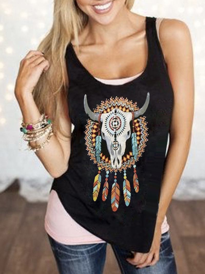 Feather Animal Med Trykk Rundhals Ermeløse Tank Tops