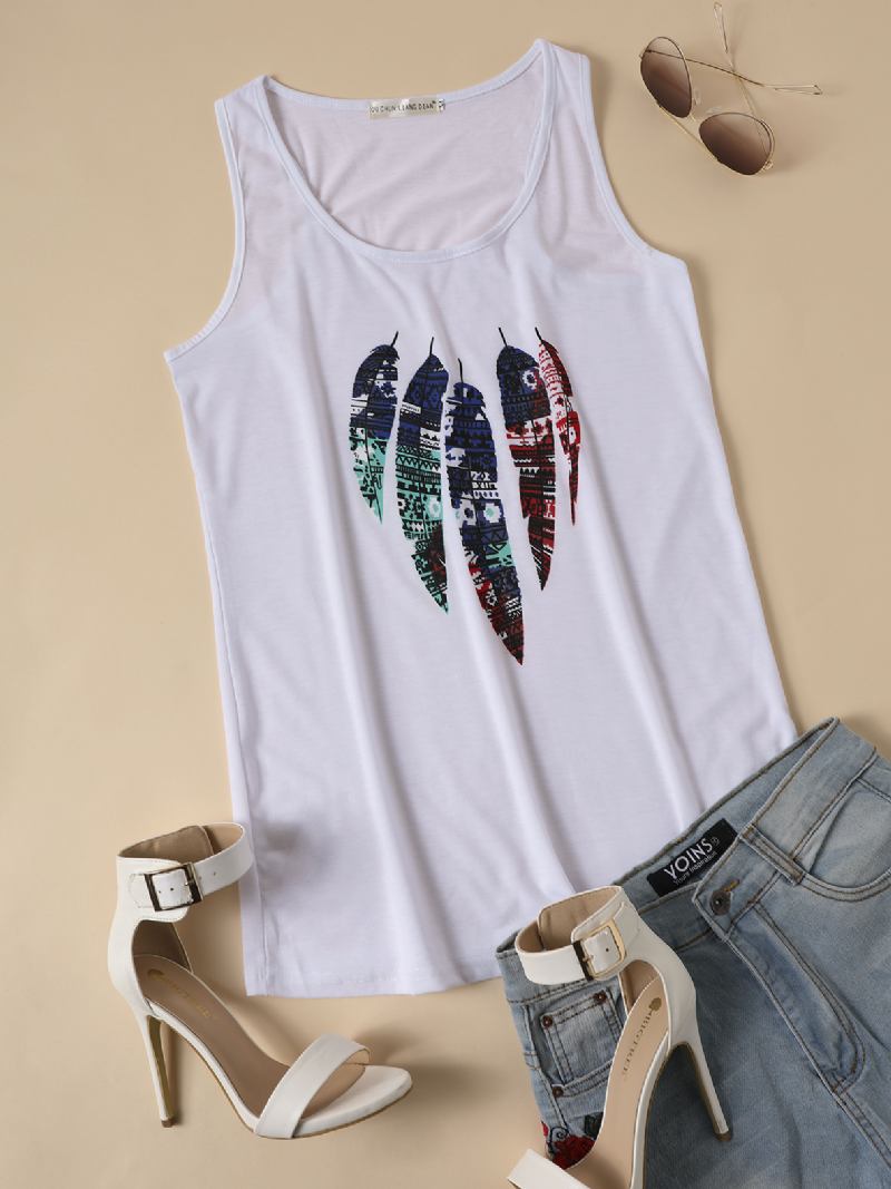 Feather Animal Med Trykk Rundhals Ermeløse Tank Tops