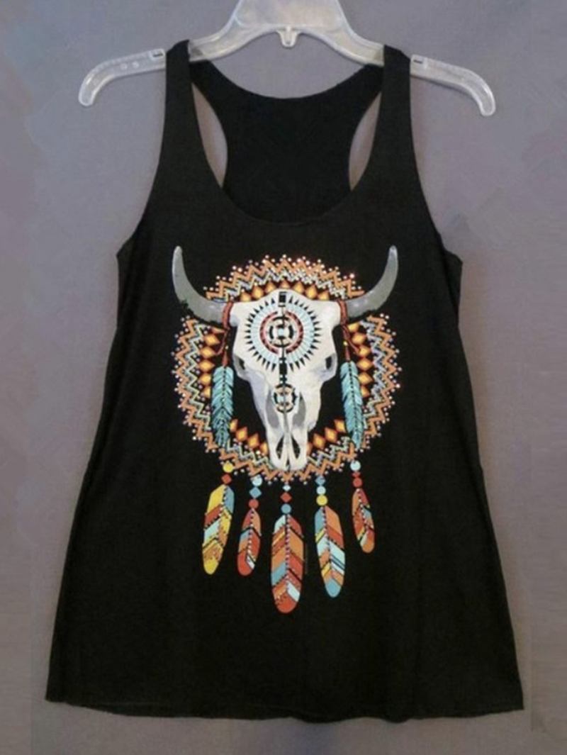 Feather Animal Med Trykk Rundhals Ermeløse Tank Tops