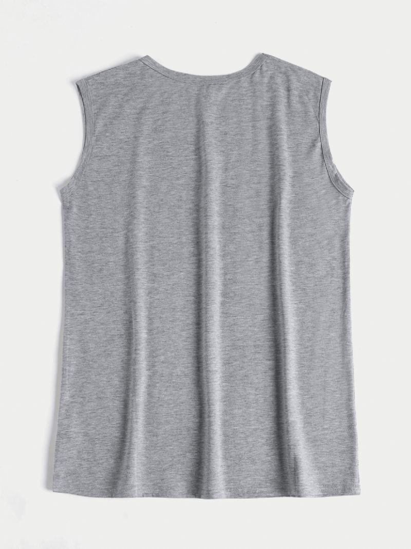 Grå Bokstavmønster Rund Hals Ermeløs Basic Fritids Tank Top