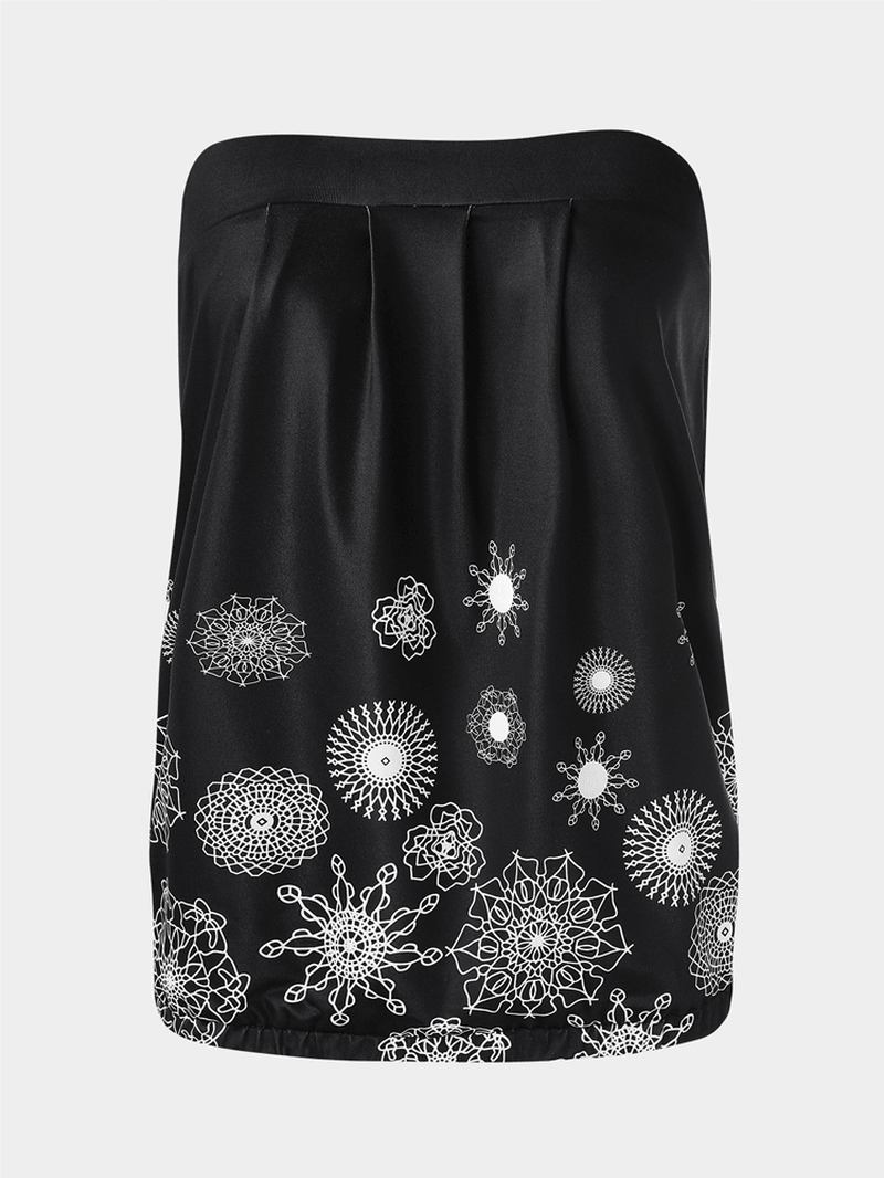 Holiday Blomstrete Med Trykk Stroppeløs Ermeløs Black Tube Tank Top