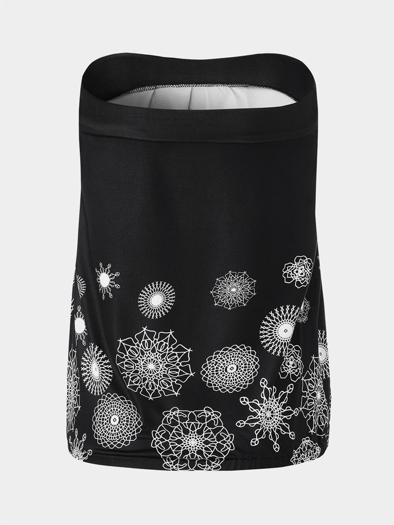 Holiday Blomstrete Med Trykk Stroppeløs Ermeløs Black Tube Tank Top