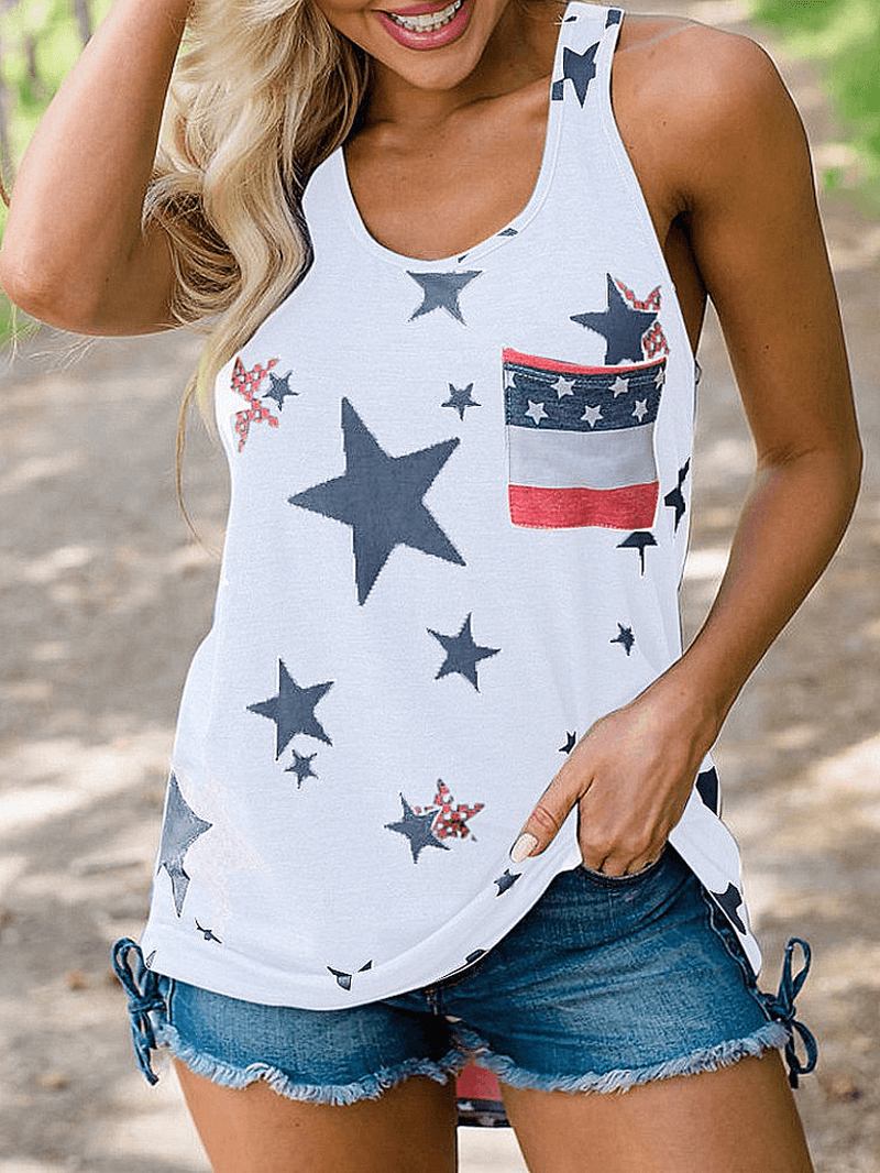 Independence Day Flag Med Trykk Loose Dame Fritids Tank Tops