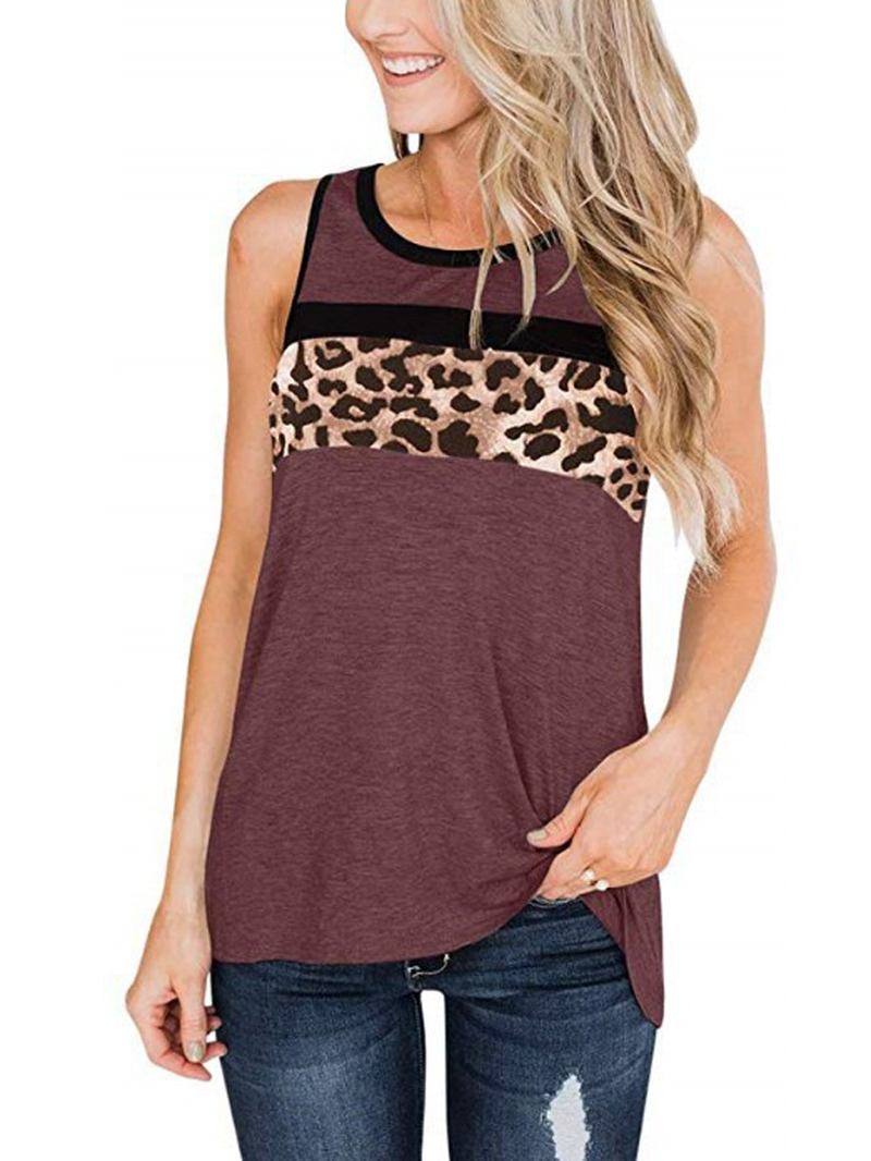 Kvinner Ermeløs Leopardprint O-hals Uformelle Tank Topper