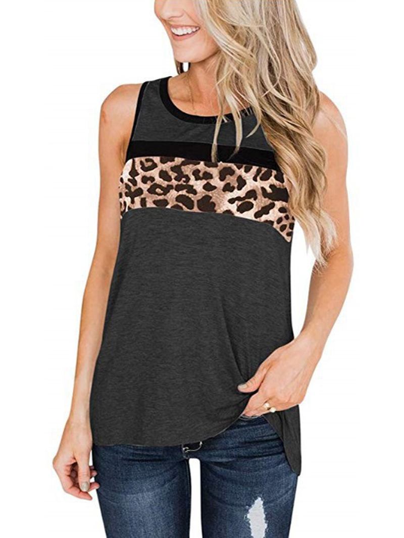 Kvinner Ermeløs Leopardprint O-hals Uformelle Tank Topper