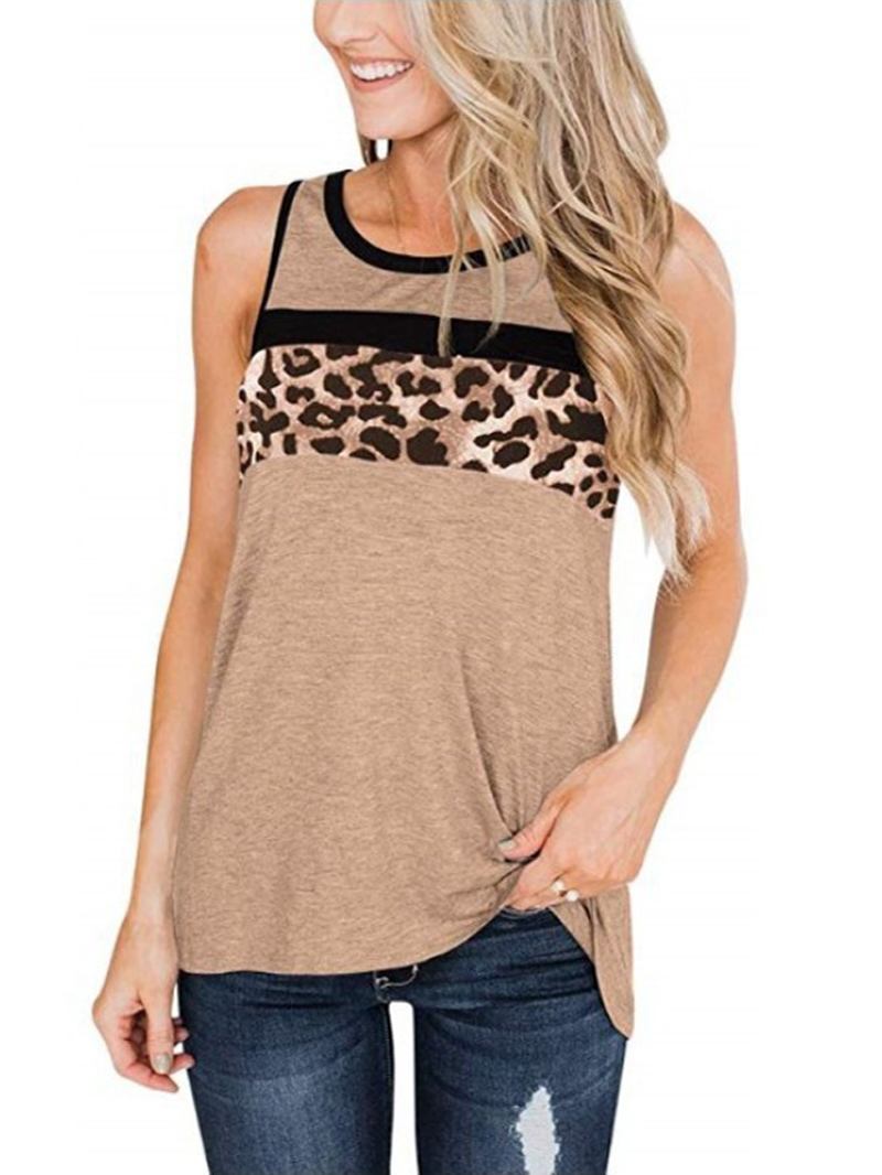 Kvinner Ermeløs Leopardprint O-hals Uformelle Tank Topper